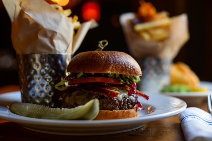House burger with fries