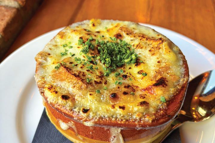 Homemade French onion soup at The Harold