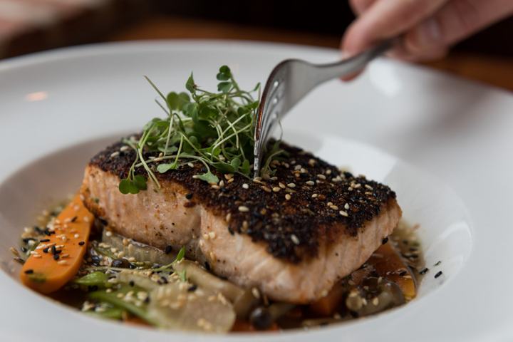 Pan seared salmon plated